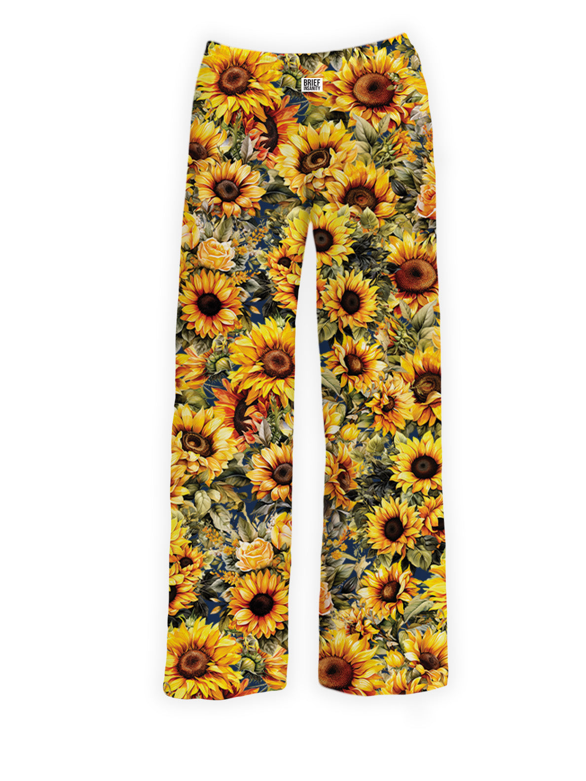 Sunflower Print Wide Leg Silk Pants