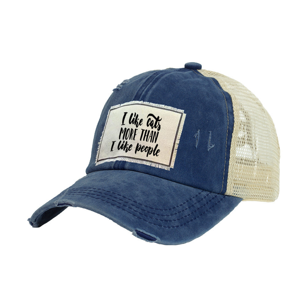 BRIEF INSANITY I Like Cats More Than I Like People Vintage Distressed Trucker Adult Hat