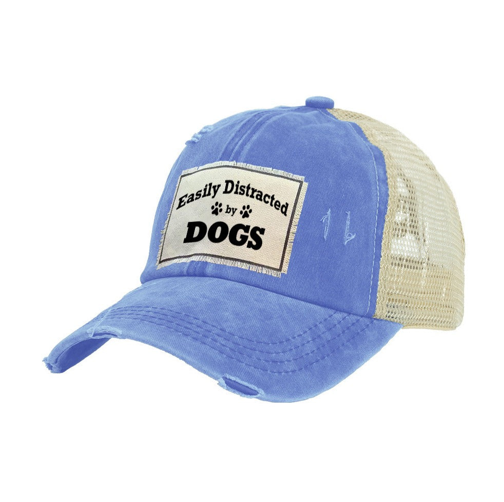 BRIEF INSANITY Easily Distracted by Dogs Vintage Distressed Trucker Adult Hat