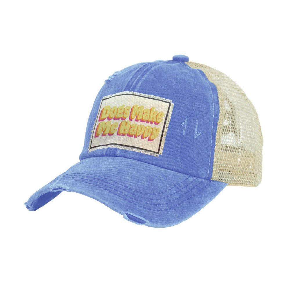 BRIEF INSANITY Dogs Make Me Happy Vintage Distressed Trucker Adult Hat