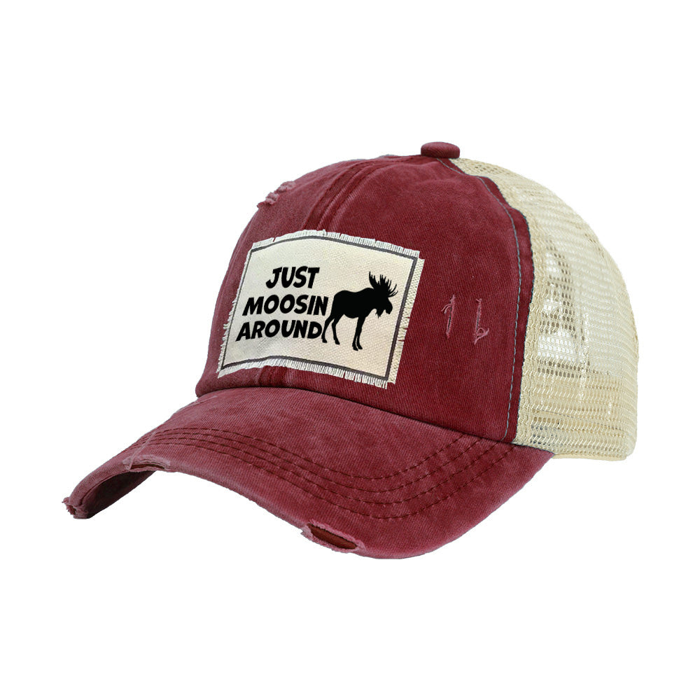 BRIEF INSANITY Just Moosin Around Vintage Distressed Trucker Adult Hat