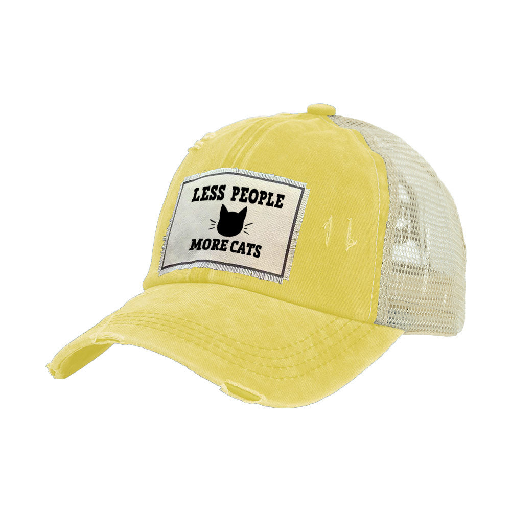 BRIEF INSANITY Less People More Cats Vintage Distressed Trucker Adult Hat