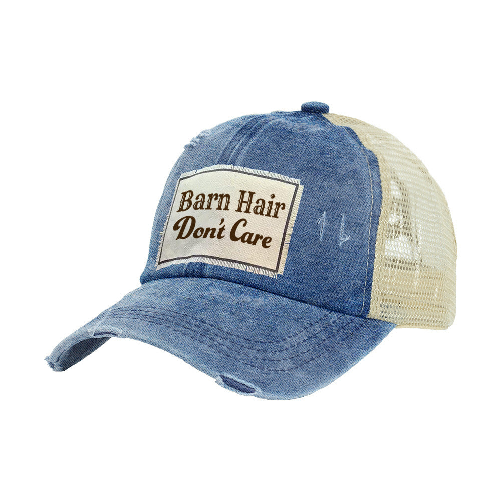 BRIEF INSANITY Barn Hair Don't Care Vintage Distressed Trucker Adult Hat