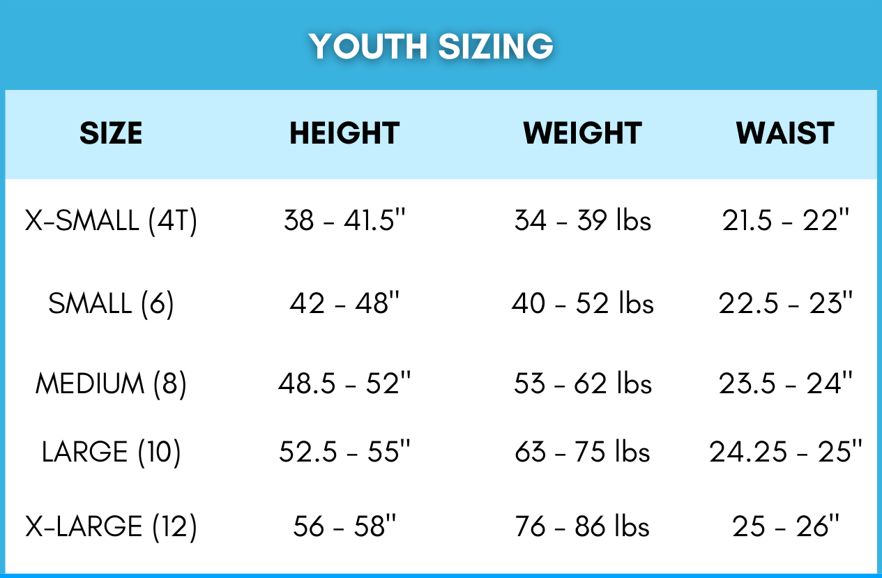 BRIEF INSANITY Youth Sizing Chart - Inches