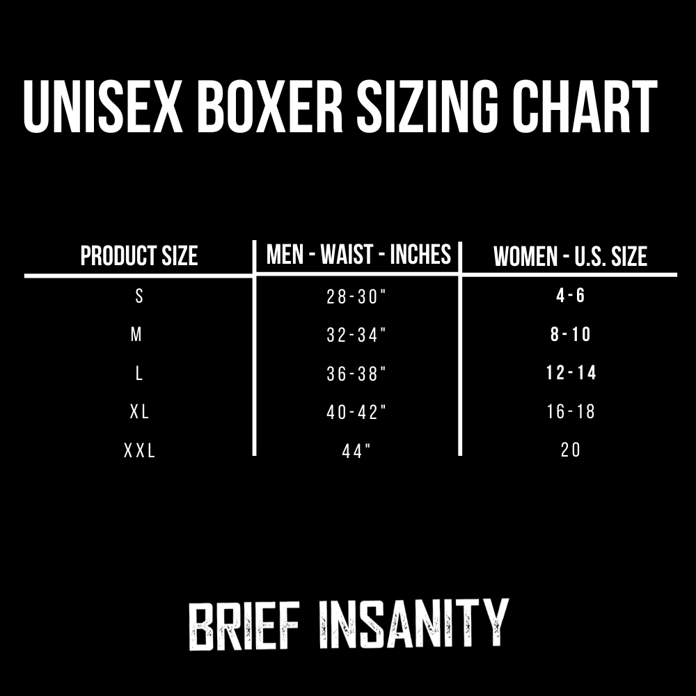 Unisex Boxer Size Chart Inches