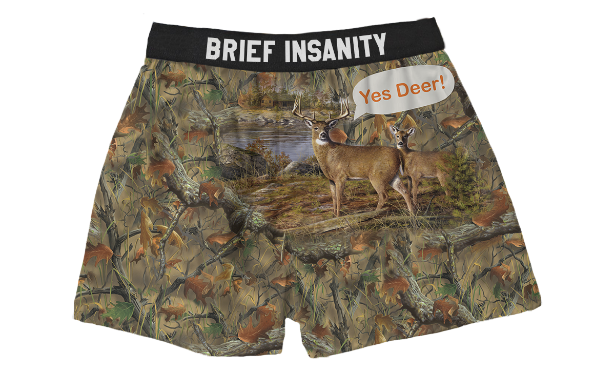 Yes Deer Camo Boxer Shorts | Brief Insanity | Brief Insanity